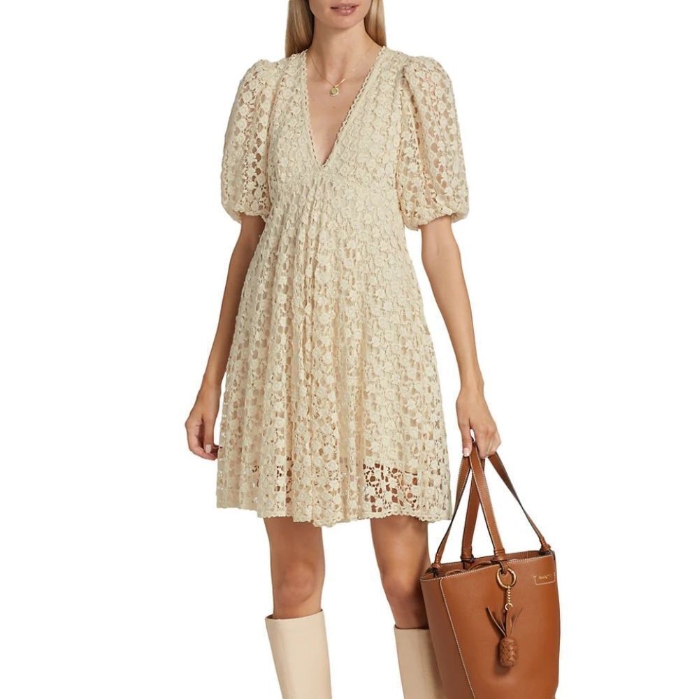 Nwt Bytimo Puff-Sleeve Lace Crochet Dress - Size Xxs